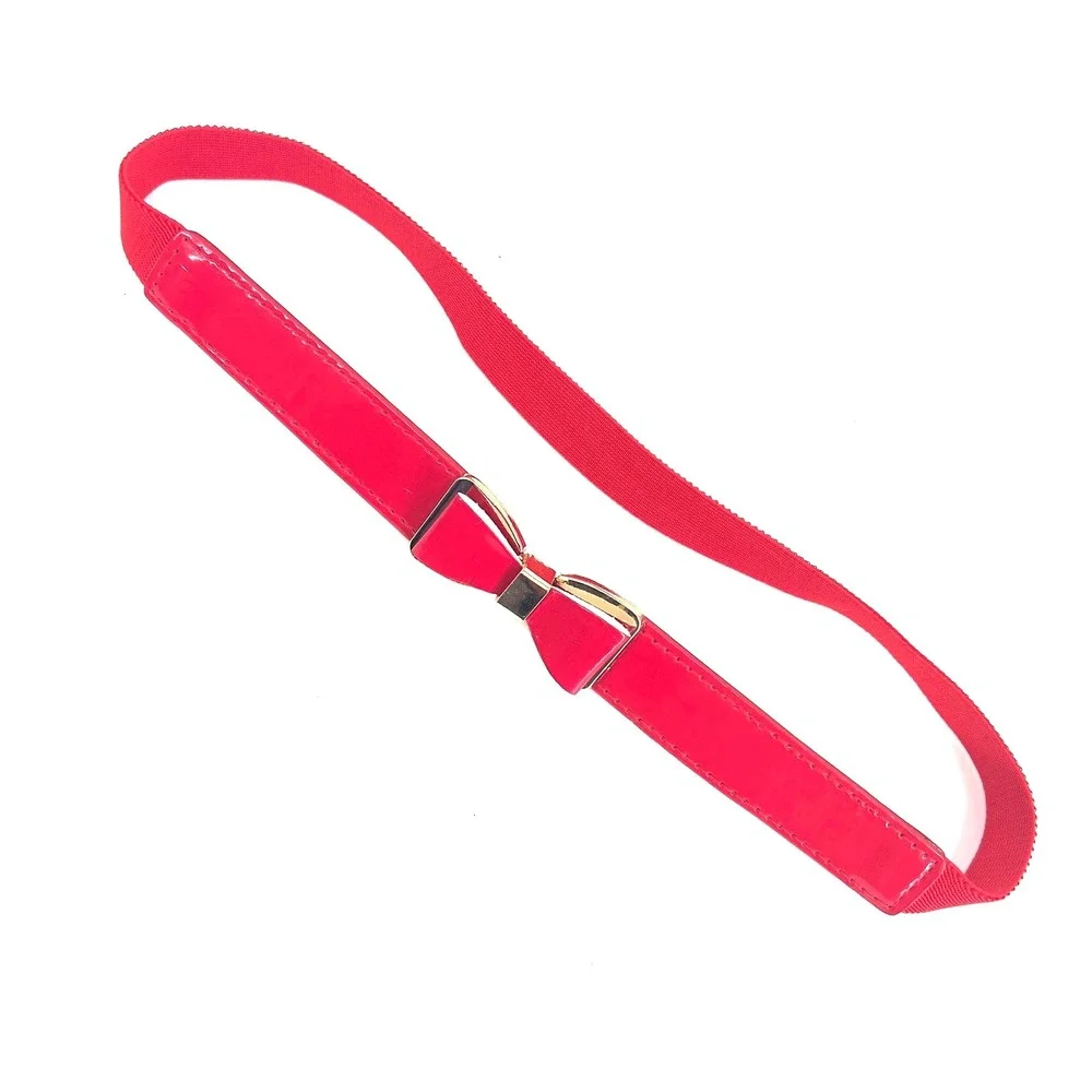Vintage Womens Red Patent Buckle Bow Belt Retro Pinup Coquette Girlhoodcore S